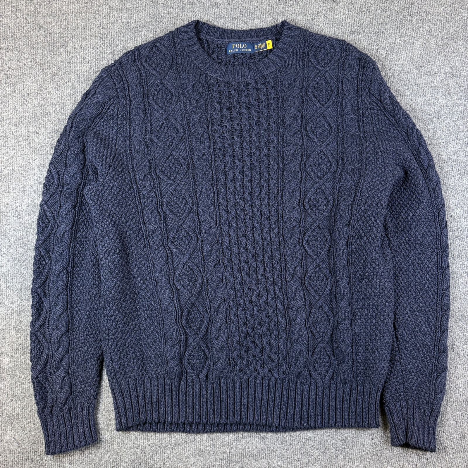 Polo Ralph Lauren Sweater Mens Xl Blue Cable Knit Fisherman Aran Chunky Knit